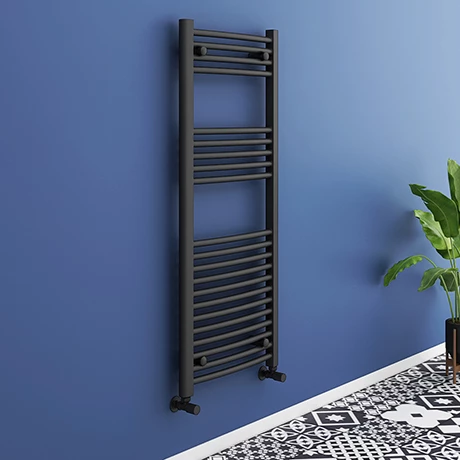 Toreno Black Curved W500 X H1200mm Heated Towel Rail 1 Toreno Black Curved W500 X H1200mm Heated Towel Rail