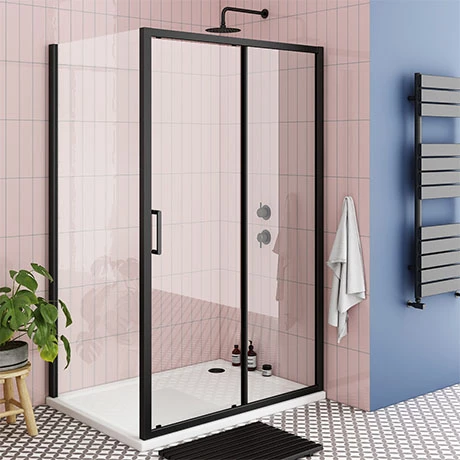 Toreno Matt Black 1000 X 800mm Sliding Door Shower Enclosure + Pearlstone Tray 1 Toreno Matt Black 1000 X 800mm Sliding Door Shower Enclosure + Pearlstone Tray