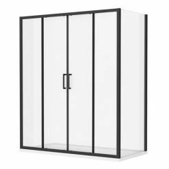 Toreno Matt Black 1400 X 700mm Double Sliding Door Shower Enclosure + Pearlstone Tray -Toreno Shop BLK147SDE d3 460