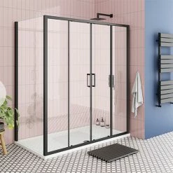 Toreno Matt Black 1700 X 700mm Double Sliding Door Shower Enclosure Without Tray