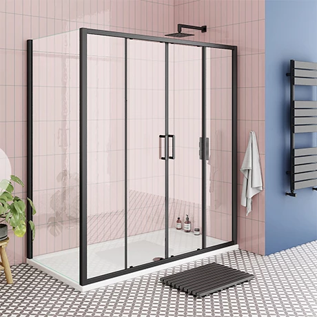Toreno Matt Black 1700 X 900mm Double Sliding Door Shower Enclosure Without Tray 1 Toreno Matt Black 1700 X 900mm Double Sliding Door Shower Enclosure Without Tray