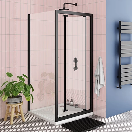 Toreno Matt Black 800 X 800mm Bi-Fold Door Shower Enclosure + Pearlstone Tray 1 Toreno Matt Black 800 X 800mm Bi-Fold Door Shower Enclosure + Pearlstone Tray