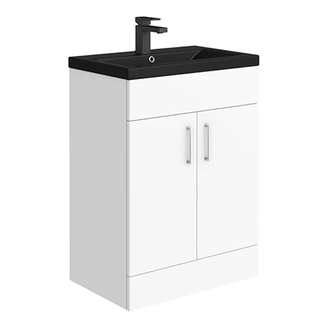 Toreno 600 Basin Unit - High Gloss White With Matt Black Mid Edged Basin 1 Toreno 600 Basin Unit - High Gloss White With Matt Black Mid Edged Basin