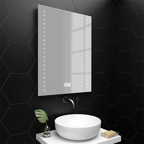 Toreno 600x800mm LED Bathroom Mirror Incl. Digital Clock, Anti-Fog & Shaving Socket 1 Toreno 600x800mm LED Bathroom Mirror Incl. Digital Clock, Anti-Fog & Shaving Socket