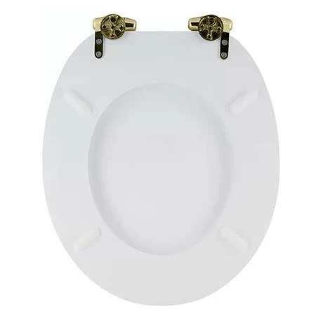 Toreno High Gloss White MDF Bottom Fixing Toilet Seat Brushed Brass Hinges 3 Toreno High Gloss White MDF Bottom Fixing Toilet Seat Brushed Brass Hinges - Image 3
