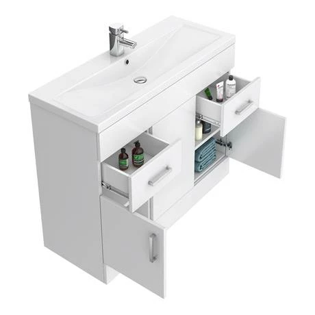 Toreno Basin Unit - 1000mm Modern High Gloss White With Mid Edged Basin 2 Toreno Basin Unit - 1000mm Modern High Gloss White With Mid Edged Basin - Image 2