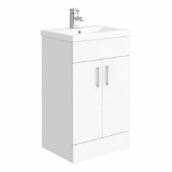 Toreno Basin Unit - 500mm Modern High Gloss White With Mid Edged Basin