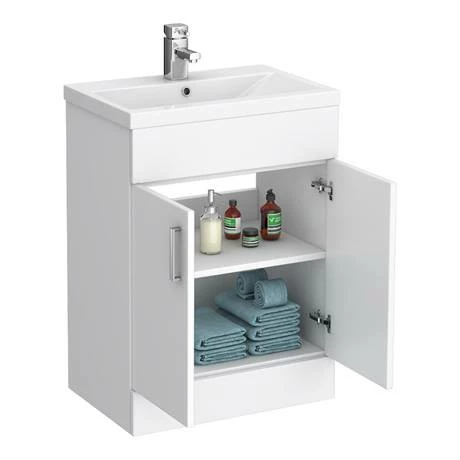 Toreno Basin Unit - 600mm Modern High Gloss White With Mid Edged Basin 3 Toreno Basin Unit - 600mm Modern High Gloss White With Mid Edged Basin - Image 3