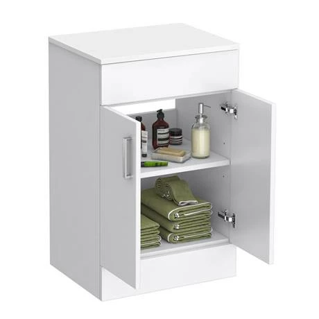 Toreno Floor Standing Countertop Vanity Unit - Gloss White - 505mm With Chrome Handles 2 Toreno Floor Standing Countertop Vanity Unit - Gloss White - 505mm With Chrome Handles - Image 2