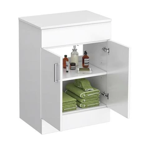 Toreno Floor Standing Countertop Vanity Unit - Gloss White - 605mm With Chrome Handles 2 Toreno Floor Standing Countertop Vanity Unit - Gloss White - 605mm With Chrome Handles - Image 2