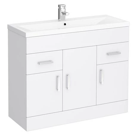 Toreno Basin Unit - 1000mm Modern High Gloss White With Mid Edged Basin 1 Toreno Basin Unit - 1000mm Modern High Gloss White With Mid Edged Basin