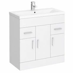 Toreno Basin Unit - 800mm Modern High Gloss White With Mid Edged Basin