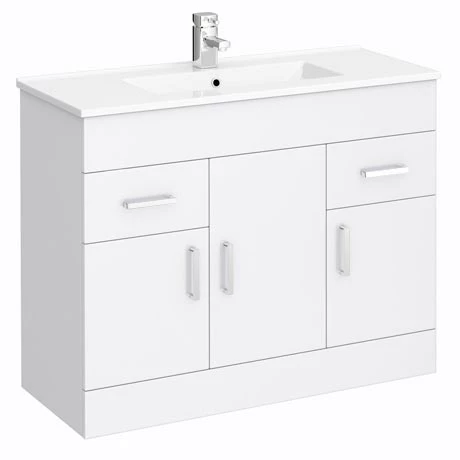Toreno Vanity Sink With Cabinet - 1000mm Modern High Gloss White 1 Toreno Vanity Sink With Cabinet - 1000mm Modern High Gloss White