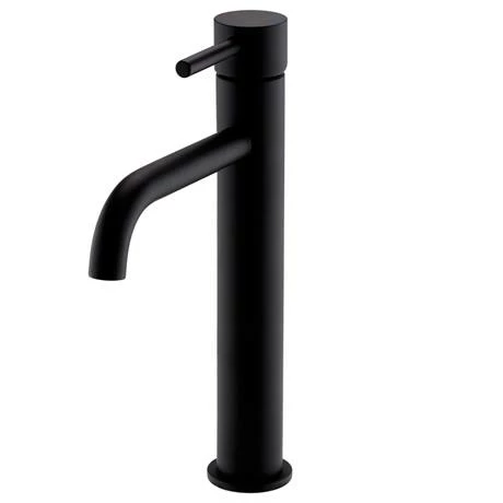 Toreno Matt Black Round High Rise Mono Basin Mixer Tap 2 Toreno Matt Black Round High Rise Mono Basin Mixer Tap - Image 2