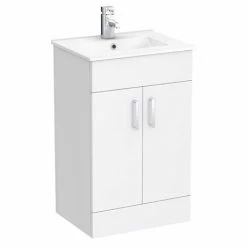 Toreno Small Vanity Sink With Cabinet - 500mm Modern High Gloss White