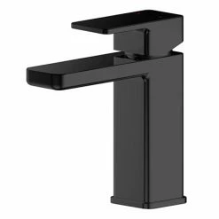 Toreno Square Black Mono Basin Mixer With Push Button Waste